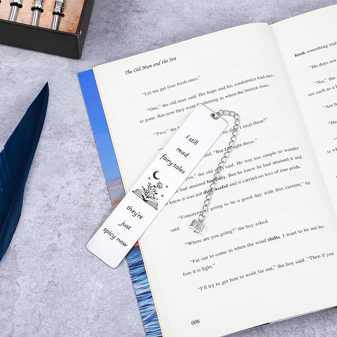Fairytales Metal Bookmark for Women Men, Funny Bookmarks with Gift Box Book Lover Spicy Fancy Bookmarks Book Marks for Reading Gift Book Mark with Pendant for Book Lovers Friend(Silver)