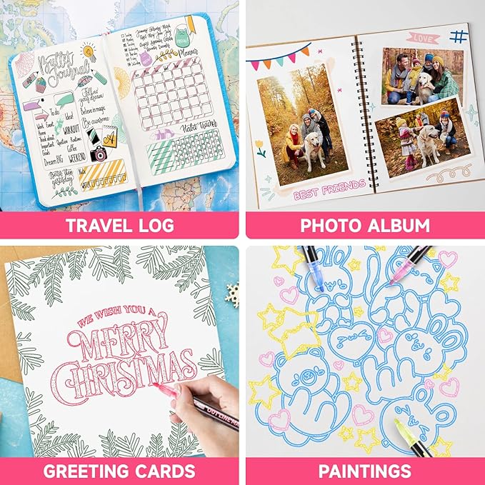 Easter Basket Essentials, 24 Colors Shimmer Glitter Markers Outline Pens, Easter Basket Stuffers for Teen, Teen Girl Gifts Trendy Stuff, Art Supplies Crafts Gifts for 4-12 Year Old Girls