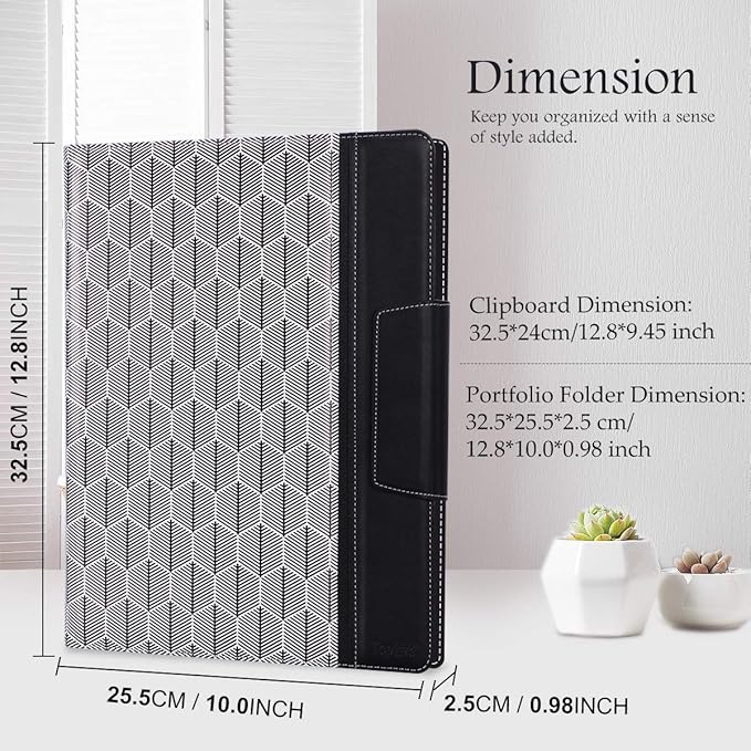 Toplive Portfolio Case Padfolio, Executive Business Document Organizer with Letter Size Clipboard, Business Card Holder, Tablet Sleeve, Perfect for Business School Office Conference, Tree-Black
