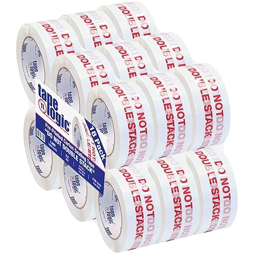 Aviditi "Aviditi Tape Logic 2 Inch x 110 Yard 2.2 Mil Red/White, Heavy Duty Packing Tape,"Do Not Double Stack" 18 Pack, Perfect for Packing, Shipping, Moving, Home and Office" (T902P1818PK)