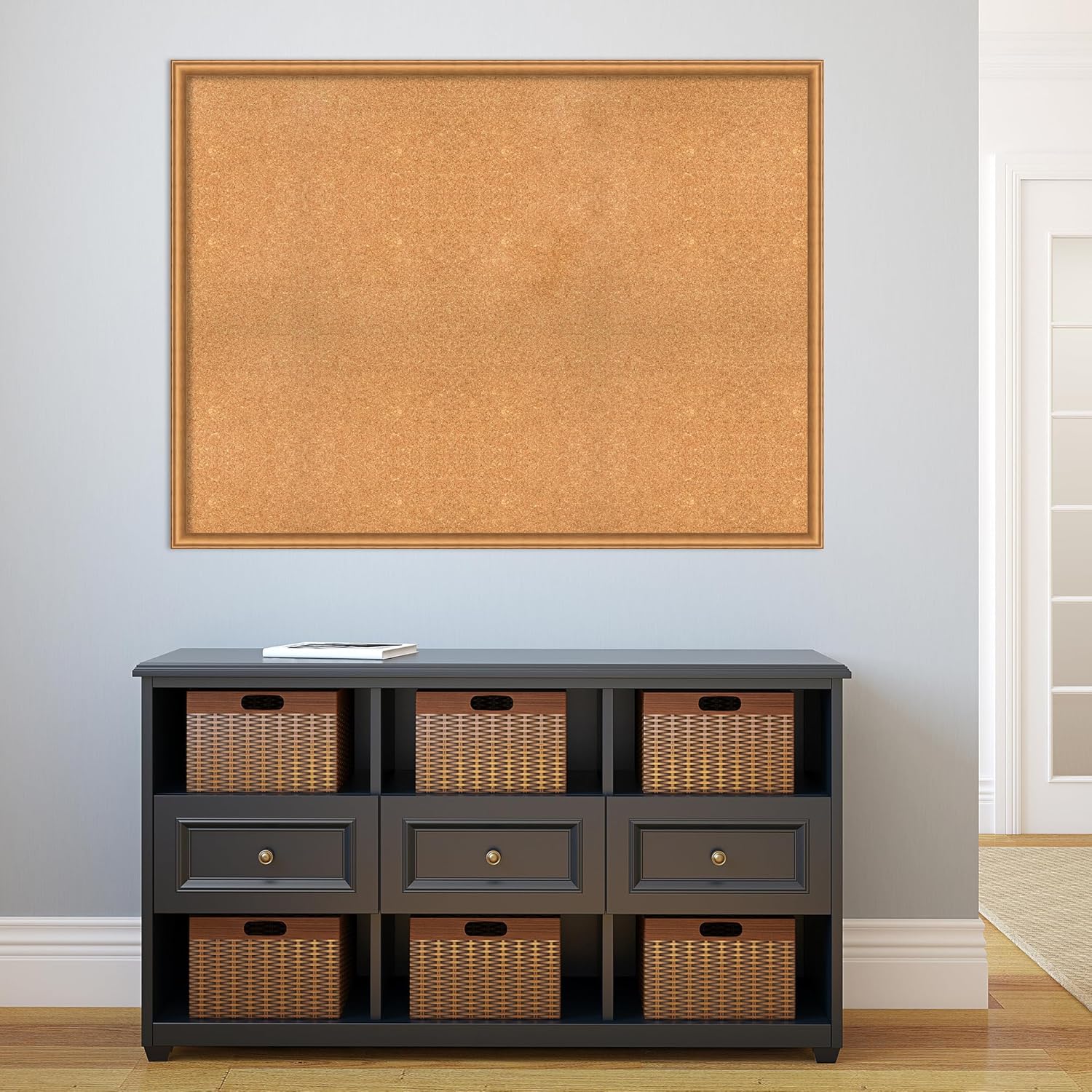 Amanti Art Natural Cork Board for Wall, 36x48 Vision Board with Bronze Frame, Oversize Corkboard Office Decor for Home Organization, Casual Corkboard Pinboard to Display Items for Home Organization