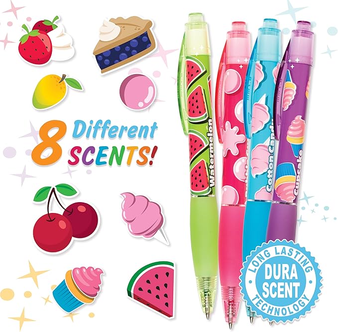Glitter Gel Smens - Patented Gourmet Scented Colored Glitter Gel Ink Pens, Medium Point, 8 Count - Fun, Cute, Cool, Smelly Pens for Kids