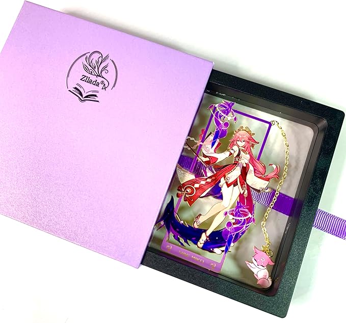 Genshin Impact Yae Miko Brass Bookmarks with 3D Display Box for Women Men Sisters Friends - Birthday Gifts for Book Lovers - Zllada