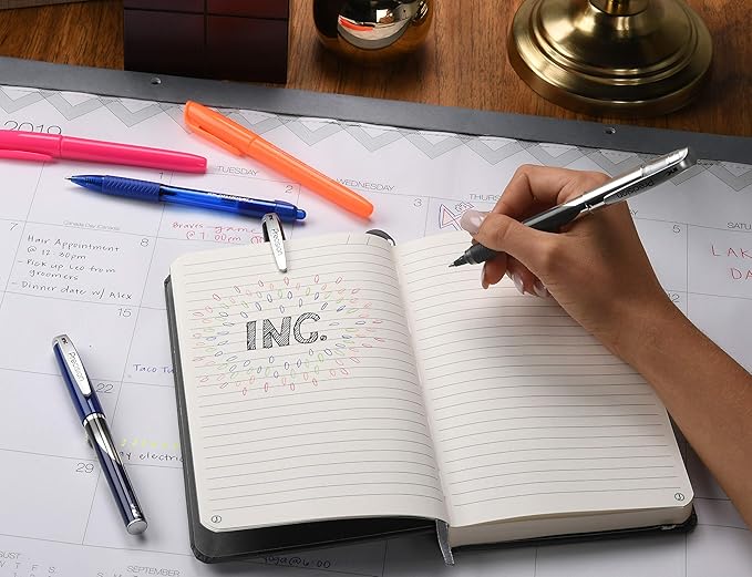 Inc. R2 Precision Rollerball Pens - 0.5 mm Ultra Fine-Point Pen Set With Comfort Grip for School, Office, Writing, and Journaling, 12 Pack, Black Ink