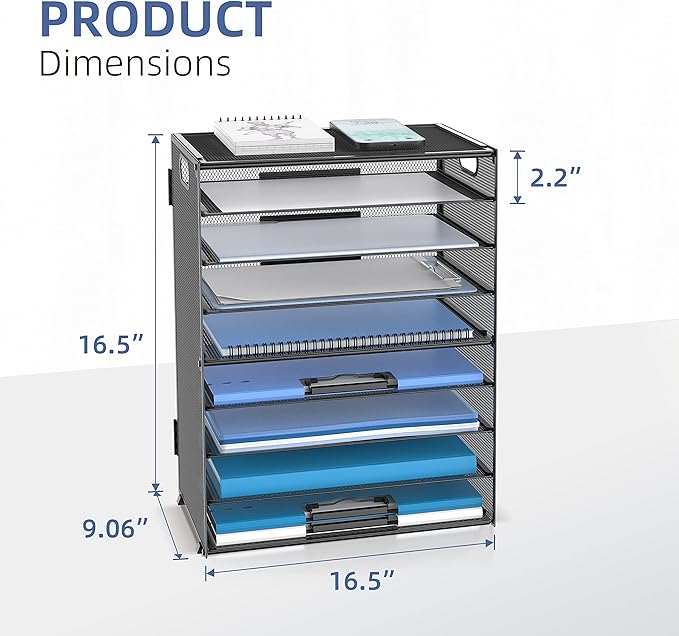 DALTACK 9-Tier Paper Letter Tray Desk Organizer with Handles, Mesh File Holder Organization, Paper Sorter Desk Organizer for Office Home School, Black 2 Pack