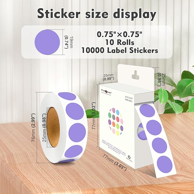 PARLAIM 3/4 Inch Roll Color Coding Labels,10000 per 10 Rolls Round Permanent Adhesive Color Coding Circle Dot Stickers for Office Home (Lavender)