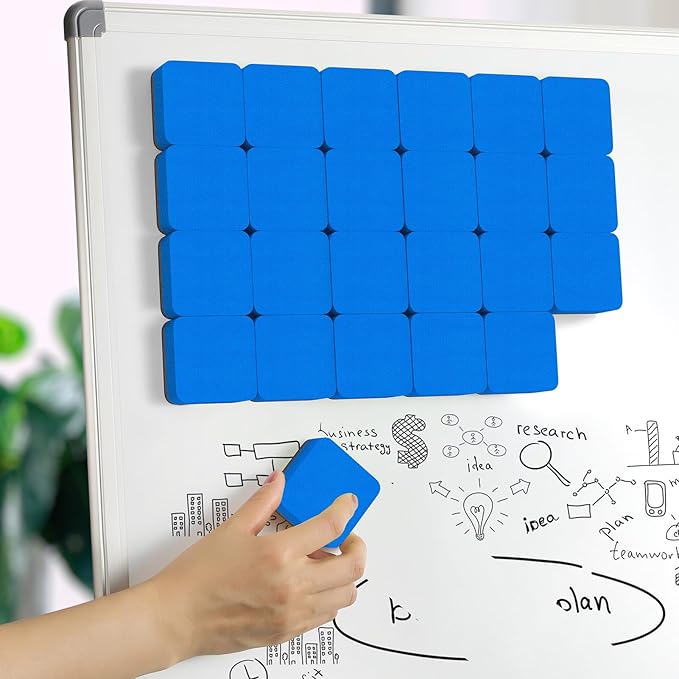MaxGear Dry Erase Erasers, 24 Pack Magnetic Whiteboard Erasers for Classroom, Mini Whiteboard Cleaning Pads, Chalkboard Wiper Teacher Supplies for School, Office, Home （Blue, 2 x 2 Inch