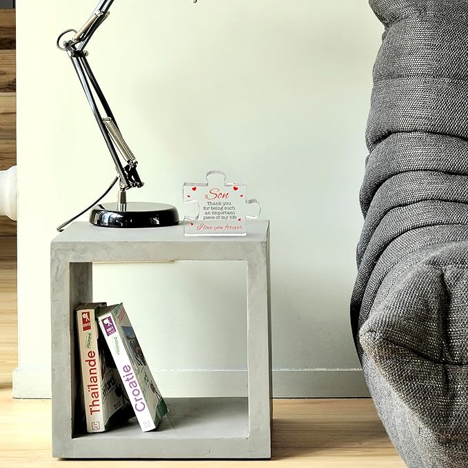 VELENTI Gifts for Son - Engraved Acrylic Block Puzzle Son Gift 3.35 x 2.76 inch - Son Thank You Gift from Mom and Dad - Birthday Mother Son, Father Son Gift - Christmas, Graduation Gift for Men, Boys