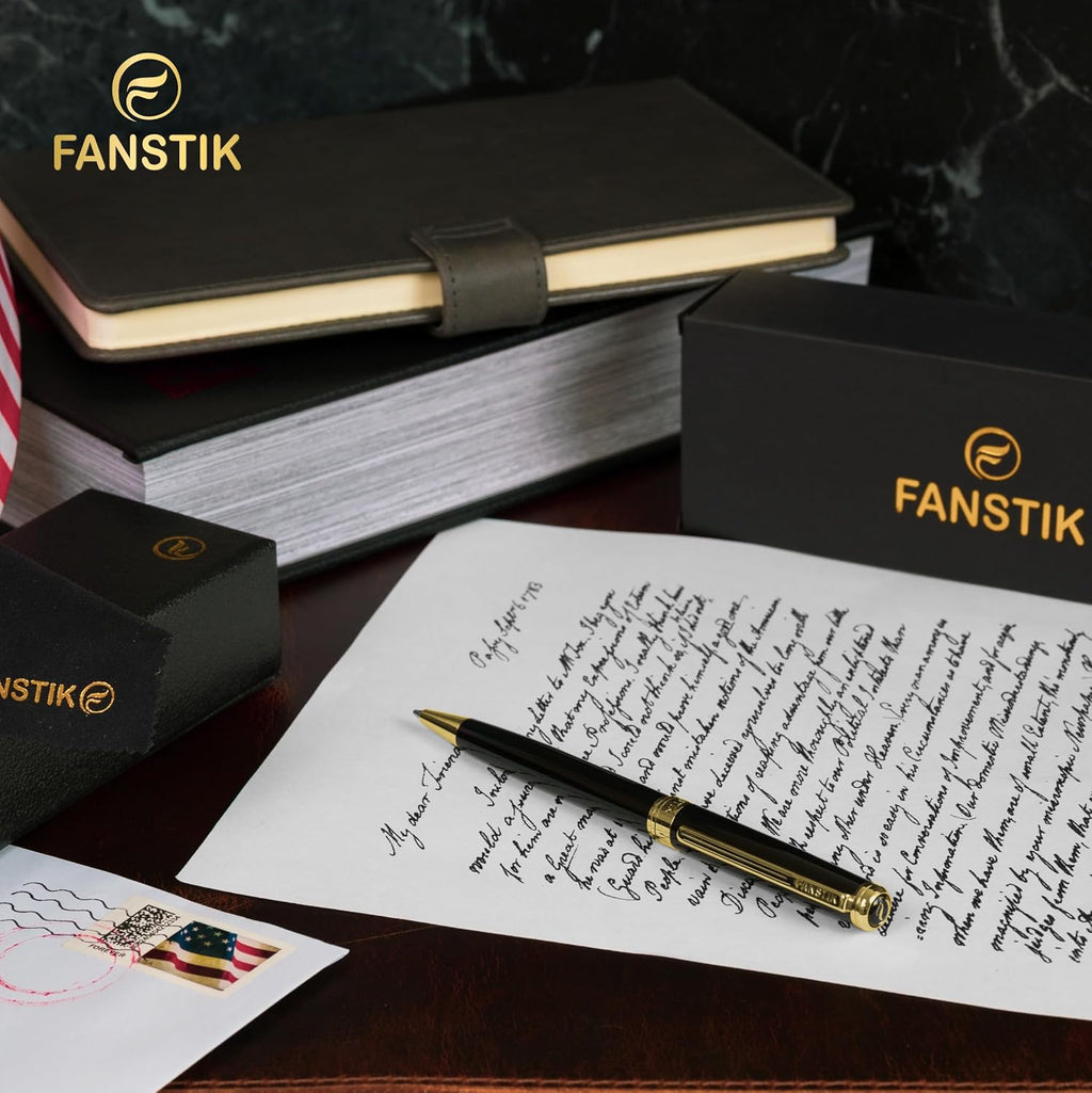 Black & Gold Luxury ballpoint Pen (Made In USA) fancy gift set for women, Real 24K Gold Plating, Professional executive pen gift set for men (Lux BallPoint Black-Gold)