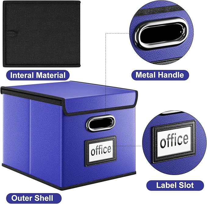 Huolewa Portable Leather File Organizer Boxes with Lids, Collapsible File Folder Organizer Boxes, Decorative Small Filing File Cabinet for Home/Office, Easily Store Documents/Hanging File Folders