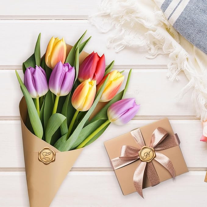 Yoption Initial N Wax Seal Stickers, 100 Pack Antique Gold Letter Self Adhesive Envelope Sealing Stickers for Wedding Party Birthday Christmas (N)