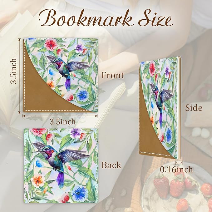 Cute Peacock Hummingbird Chicken Corner Bookmarks, Leather Book Accessories for Book Lovers, 3 Pcs Reading Book Page Markers for Women Men Student Teacher Kids Retirement Birthday Gift