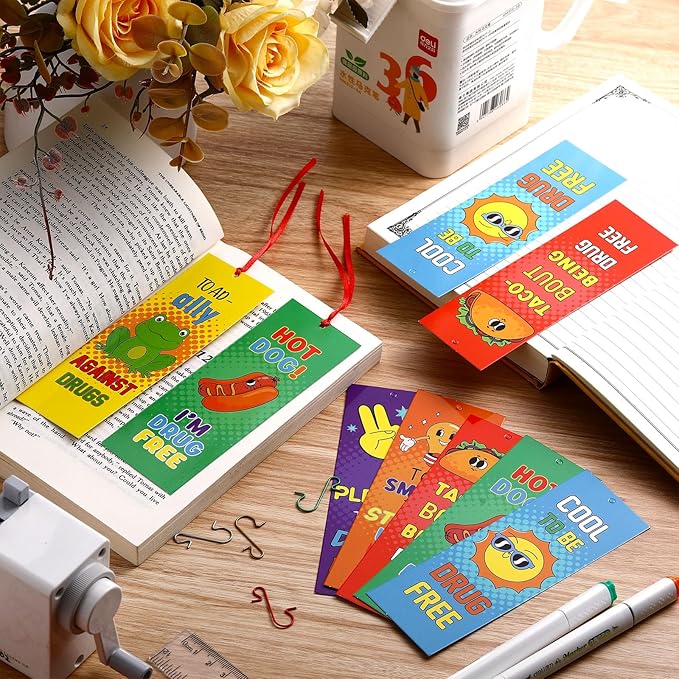 60 Pcs Red Ribbon Week Bookmark Drug Free Bookmarks Red Ribbon Awareness Bookmark Toad Ally Against Drugs Exchange Gifts for Kids Adult School Classroom Prizes Party Favors