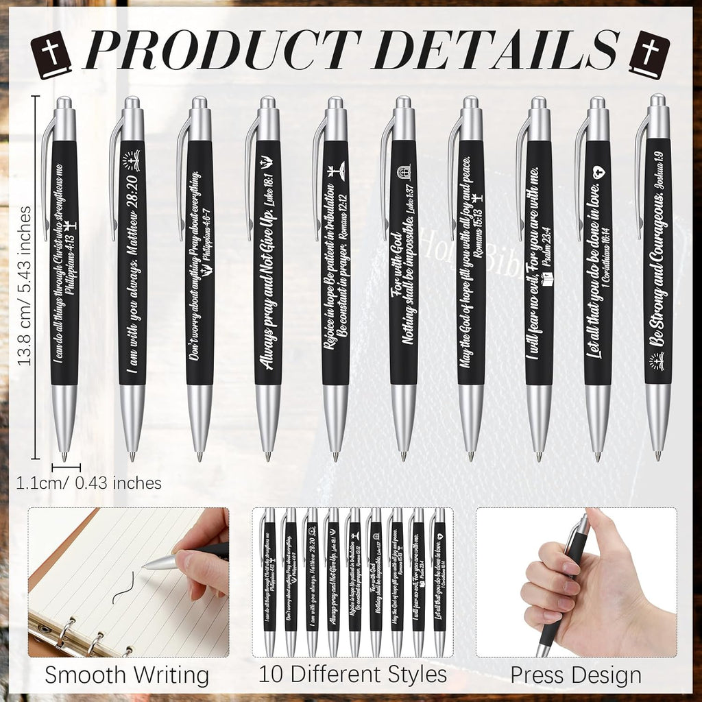 Yeaqee 100 Pcs Inspirational Pens Employee Appreciation Back to School Gifts Motivational Thank You Metal Greeting Quote Ballpoint Pen for Coworker Teacher(Black,Biblical)
