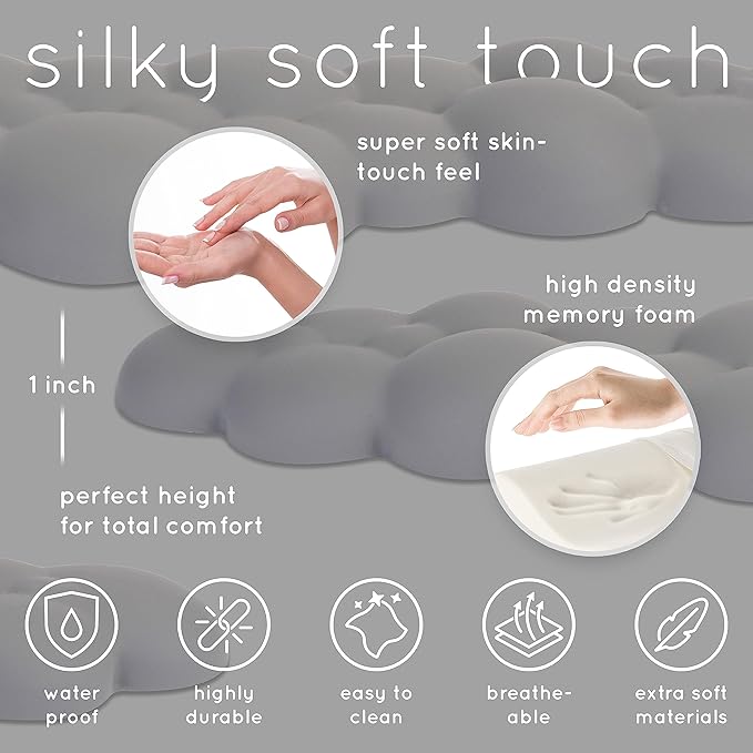 Qloud Cloud Wrist Rest Keyboard Wrist Rest for Computer Keyboard Pad, Cloud Keyboard Wrist Rest, Wrist Pad for Keyboard, Memory Foam, Non Slip Base, Comes with Mouse Pad - Soft Gray