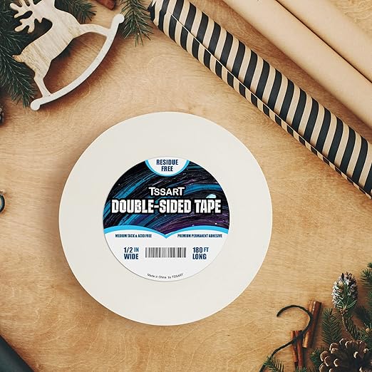 Ultra-Thin Permanent Double-Sided Tape - Double Sided Adhesive Sticky Tape for Arts, Crafts, Photography, Scrapbooking, Tear-by-Hand, Paper Backing - Acid Free 1/2Inch Wide 180FT Long