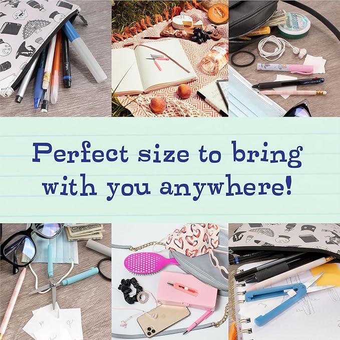 JubileeYarn Portable Travel Safety Scissors, Pen & Push Folding Style - Garden Kitty Pen, Pink Pen, Pink Push