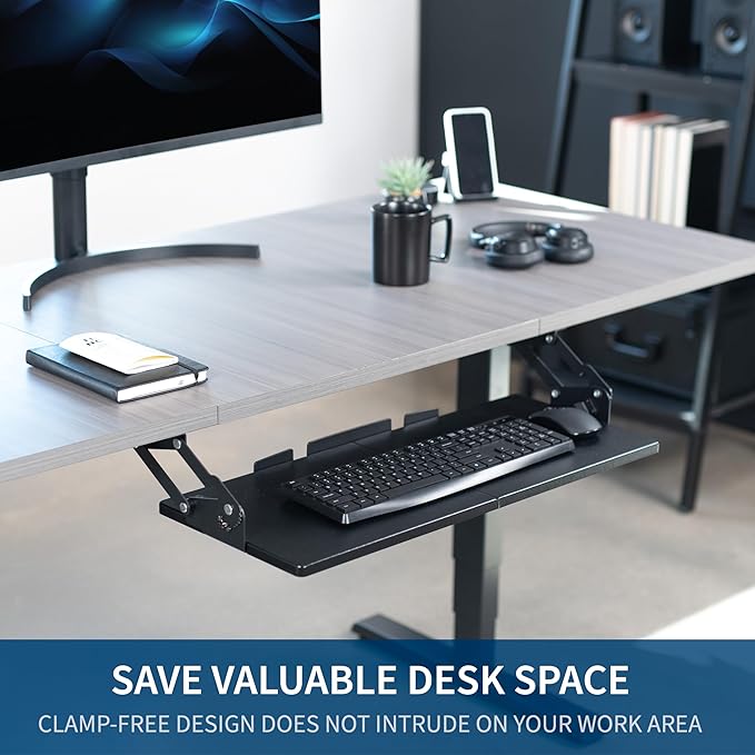 VIVO Large Under Desk 27 x 11 inch Computer Keyboard and Mouse Tray with Swinging Height Adjustment, 12 Settings, Platform Drawer for Typing, Black, MOUNT-KB08S