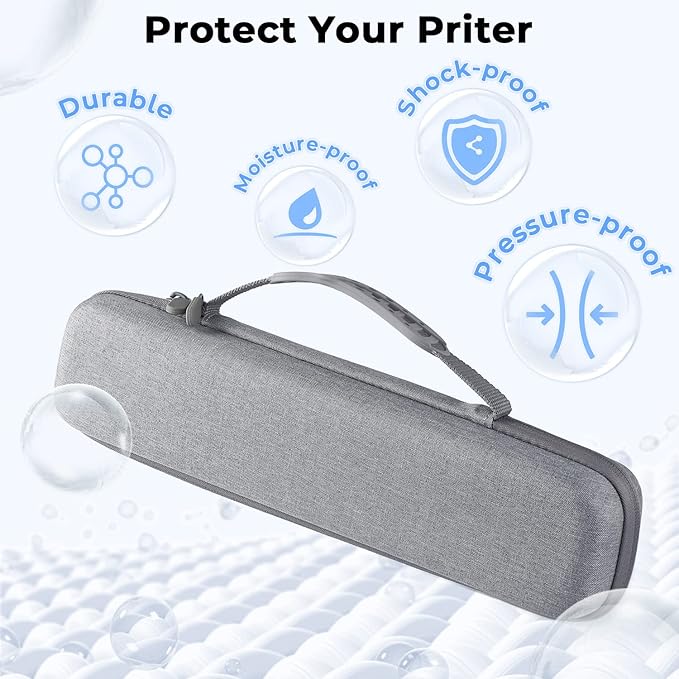 Odaro Portable Printer Storage Travel Carry Case, Compatible with M08F Letter, M08F A4, MT800 Thermal Printer, Compact and Lightweight, Waterproof and Shock Proof - Grey