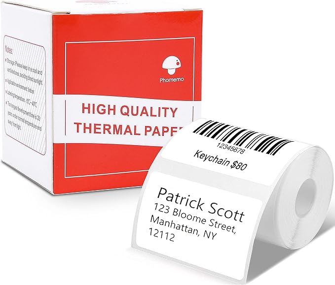 [230 pcs] Phomemo Original Labels for M110 M100 M220 M221 M120 M200, 1.97'' x 1.18''(50 x 30mm), 230 Labels/Roll, Square, White, Multi-Purpose Self-Adhesive Thermal Labels, for Barcode, Name, Address