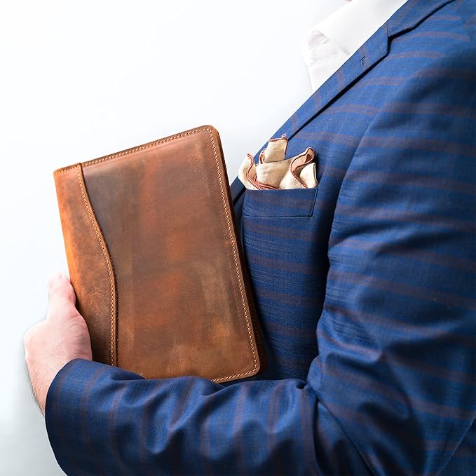 PEGAI Handmade 100% Leather Padfolio | Junior Legal Pad Folder Organizer for Business School Office Conference | Resume Interview Document Organizer Folio | Eriksen (Mahogany Brown)