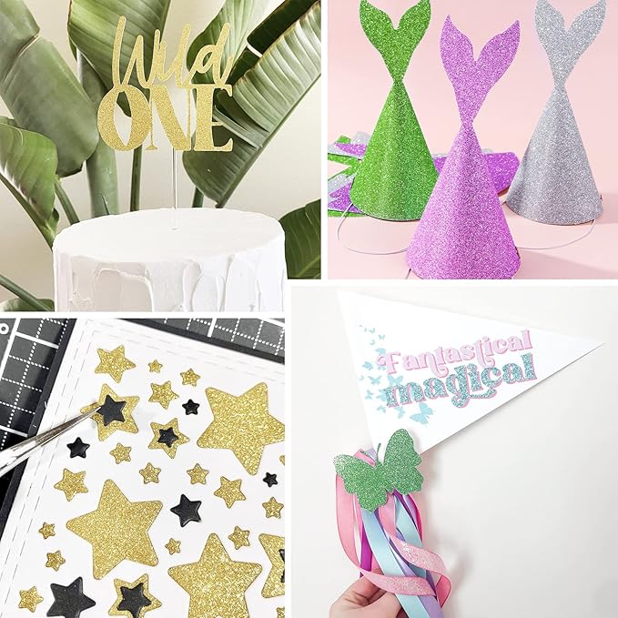 Simetufy Glitter Cardstock Paper, 60 Sheets 20 Colors, Colored Cardstock for Cricut, Premium Glitter Paper for Crafts, A4 Glitter Card Stock for DIY Projects, Sparkly Paper for Card Making, 250 GSM