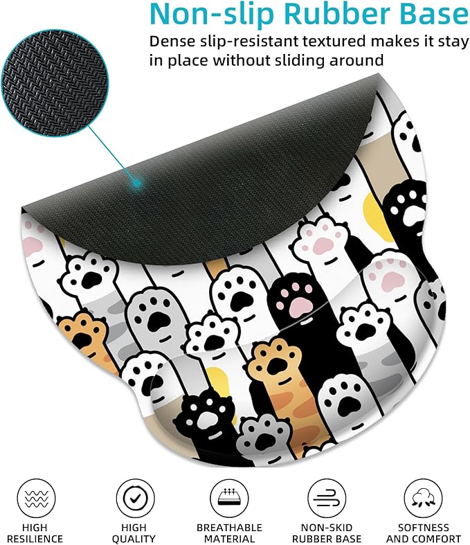 Ergonomic Mouse Pad with Wrist Support,Cute Cat Paws Mouse Pad with Wrist Rest,Relieve Wrist Pain Mousepad Non-Slip Rubber Base,Mouse Pads for Desk,Computers,Laptop,Office,Gaming,Home,Accessories