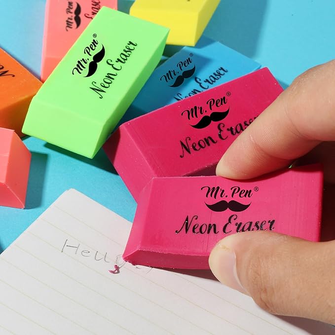 Mr. Pen- Pencil Eraser, 12 Pack, Neon Colors, Pencil Erasers for Drawing, Artist Eraser Pencil, Colorful Erasers for Kids