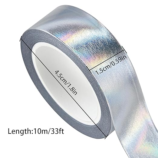 QDiShi Silver Holographic washi Tape for Wall Decor Decorative,Foil Masking Tape Low Tack Self Adhesive Decorative Washi Tape Shiny Metallic Color washi Tape 0.59in x66FT