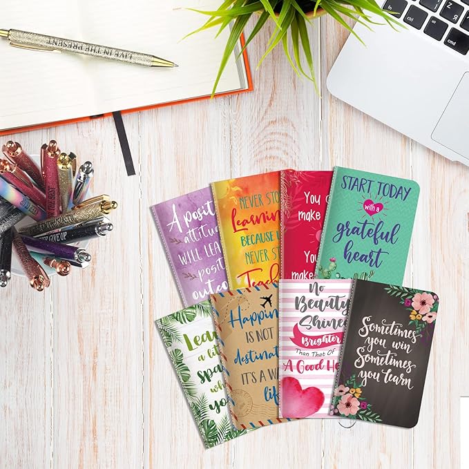 Funrous 32 Pcs Motivational Quote Pens Inspirational Notepads Mini Journal with Ballpoint Pen Small Notebooks Gift Set for Men Women Coworkers, Adult Party Favors Prizes Gift Bulk(Cute)