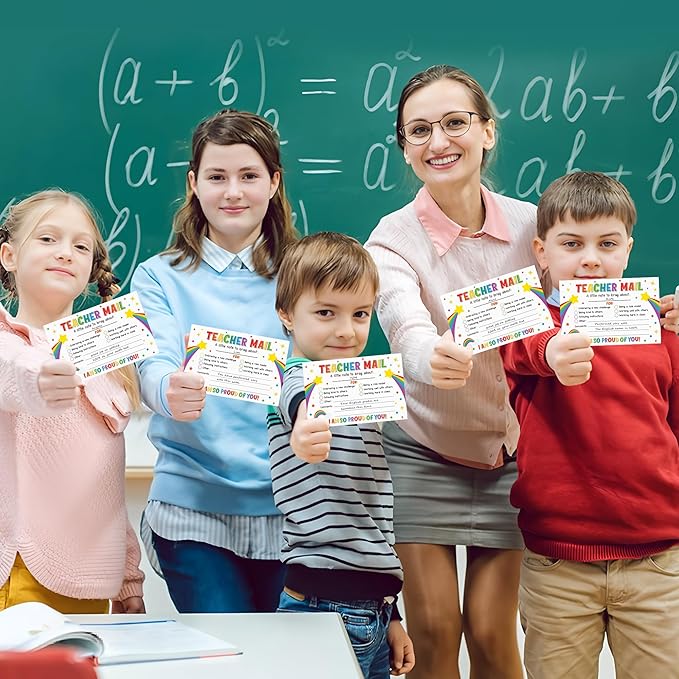 50PCS Colorful Teacher Mail Notes to Parents Rainbow Classroom Good Behavior Incentive Cards Teacher Motivational Postcard to Send Home for Preschool Kindergarten Elementary School Teacher Supplies