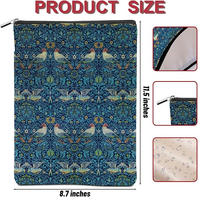 Vintage Flower Bird Book Sleeve Book Lovers Gifts Autumn Style Waterproof Book Cover Book Accessories Book Covers for Paperbacks Book Pouch Book Protector with Front Pocket for Women Girls Friend