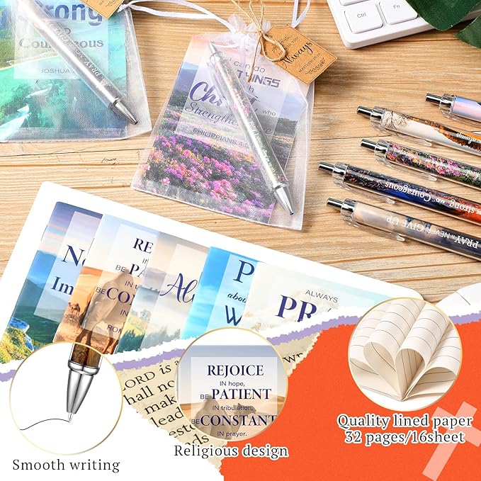 200 Pcs Bible Verse Sets Church Christian Gift Include 50 Scripture Notebooks 50 Bible Bamboo Pens 50 Thanks Tags 50 Organza Bags for Women Man Christian Party Gifts(Bright Color,Scenery)