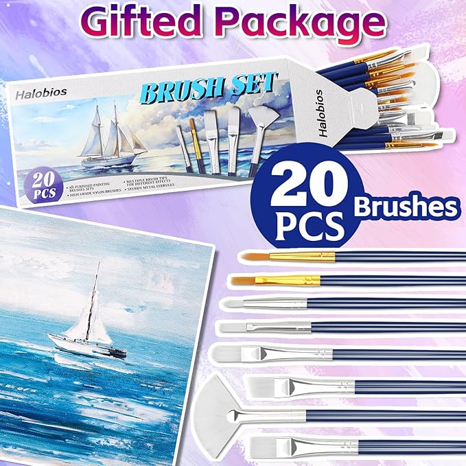 Paint Brushes Set, 20PCS Painting Brushes Different Types of Brushes for Acylic Paint, Watercolor, Oil, Paint Brushes Bulk for Nail, Face Art, Craft, Rock Painting and School Project