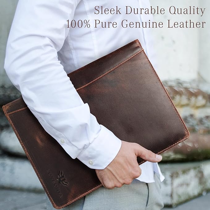 Leather Portfolio Binder, Professional Organizer Padfolio – Resume Folder, Business Card & Document Holder, Portfolios for Men & Women, Office & Business Supplies by Luxeoria | (Medium - Brown)