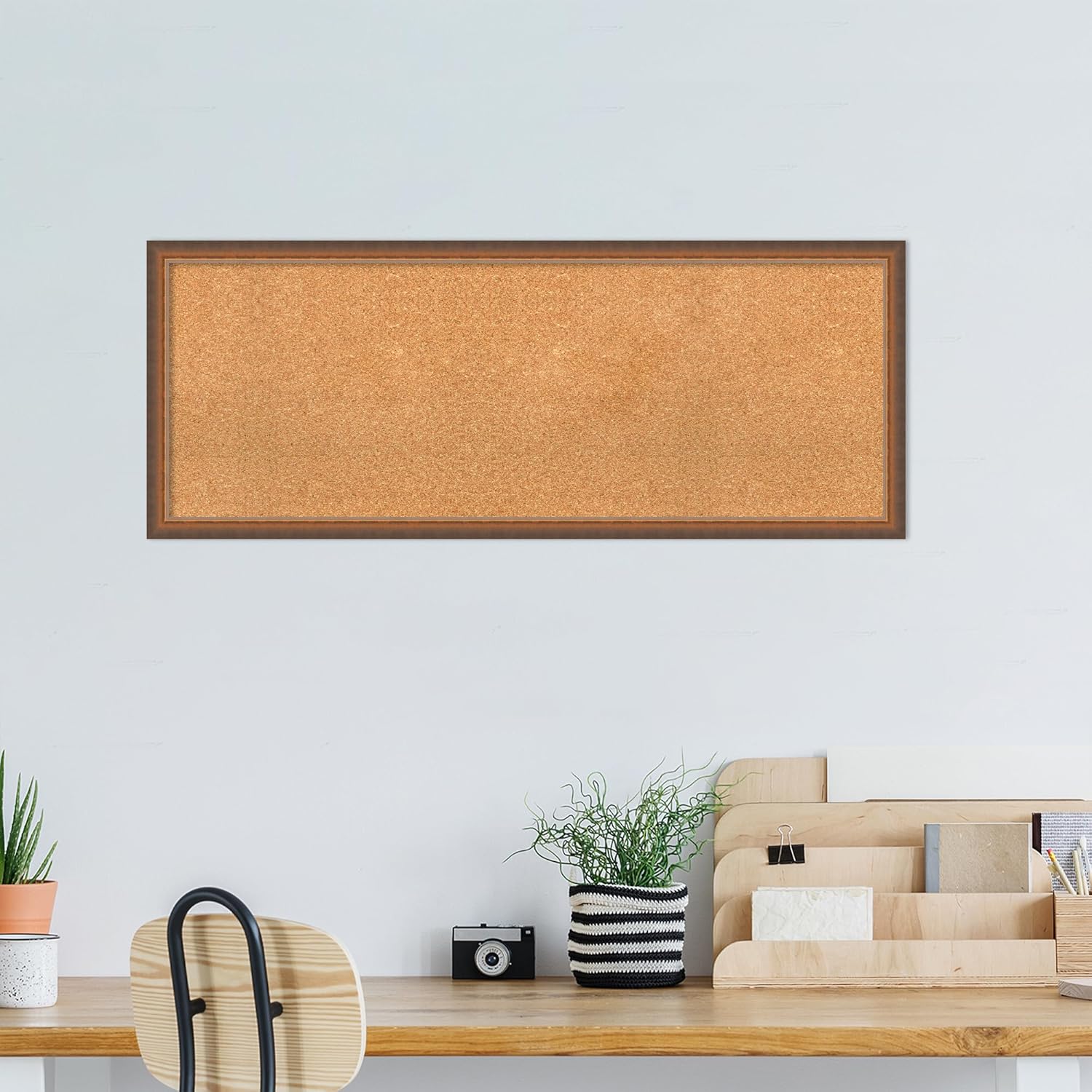 Amanti Art Natural Cork Board for Wall, 18x46 Vision Board with Bronze Frame, Oversize Corkboard Office Decor for Home Organization, Modern Corkboard Pinboard to Display Items for Home Organization
