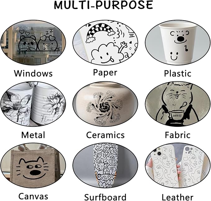 SFAIH Acrylic Black Paint Pens - 8 Pack 2-3MM Medium Tip & 0.7MM Extra Fine White Paint Marker for Rock Painting, Wood, Metal, Fabric, Plastic, Canvas, Glass, Ceramic, Diy Crafts