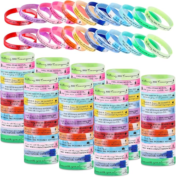 Unittype 240 Pcs Christian Silicone Bracelets Bulk Scripture Gifts Bible Verse Rubber Wristbands Religious Church Gifts for Women Men Party Favors Birthday Easter Baptism Gifts(Rainbow Color)