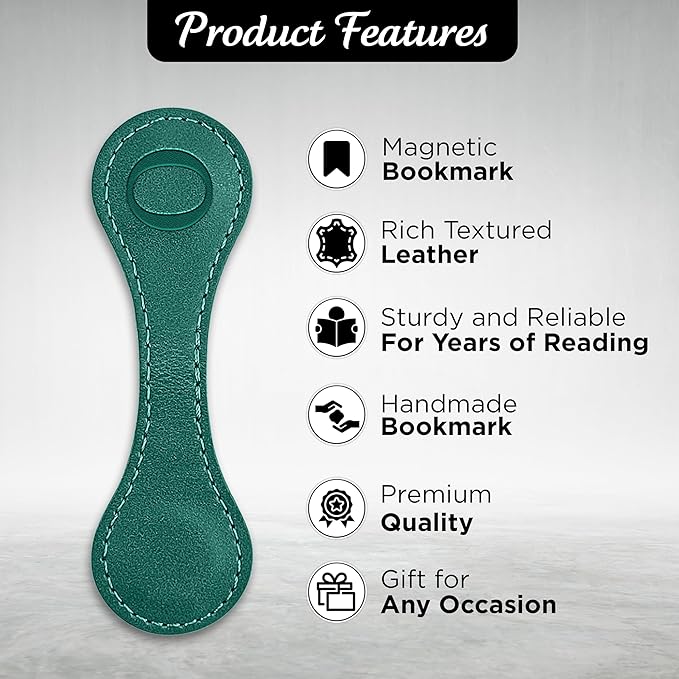 Personalized Leather Magnetic Bookmarks (1 Pack) Vintage Custom Engraved Initial ID Identification Book Marker Clip Gift for Book Lover Avid Readers (Letter O, Green)