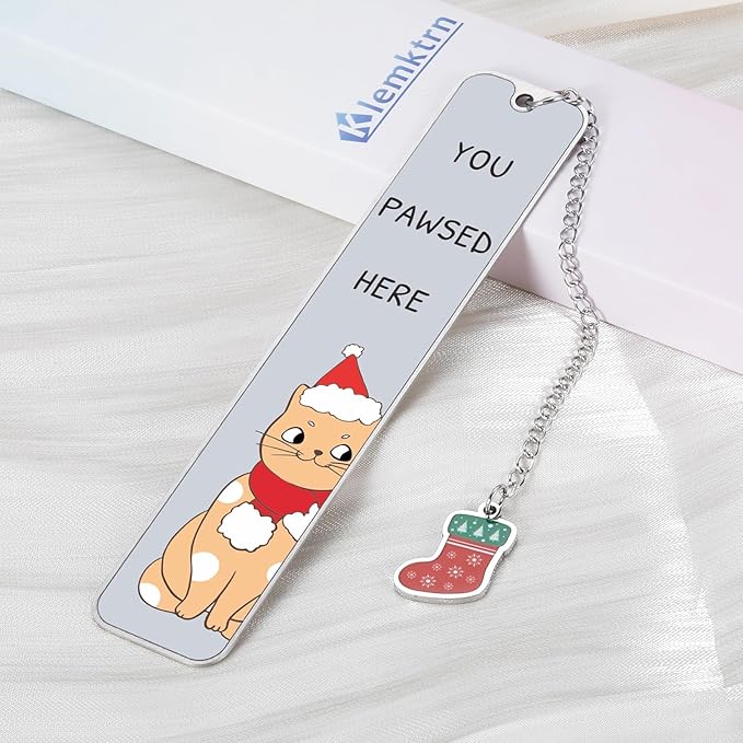 Christmas Bookmark, Stocking Stuffers for Women Men 2024, Cat Lover Gifts for Women, You Pawsed Here Cat Bookmark, Funny Bookmark for Book Lover, White Elephant Gift, Xmas Gifts, Merry Christmas Gifts