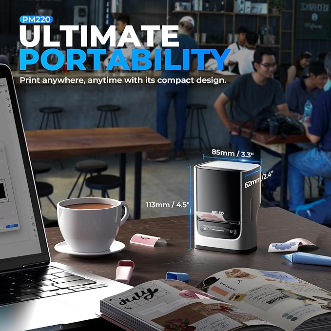 Nelko Label Maker Machine with Tape, PM220 Bluetooth Label Printer, 2 Inch Portable Thermal Printer for Small Business, Logo, Clothing, Sticker Printer for Phones & PC, with 3 Labels, White