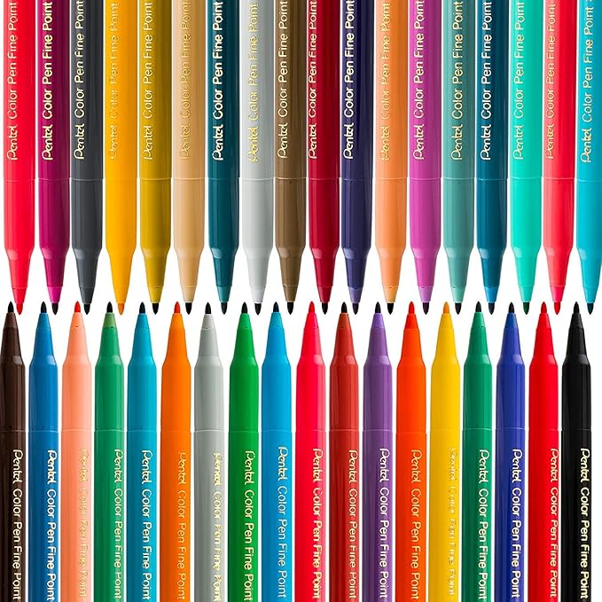 Pentel Color Marker Set, Fine Fiber Tip, Assorted Colors, Set of 24
