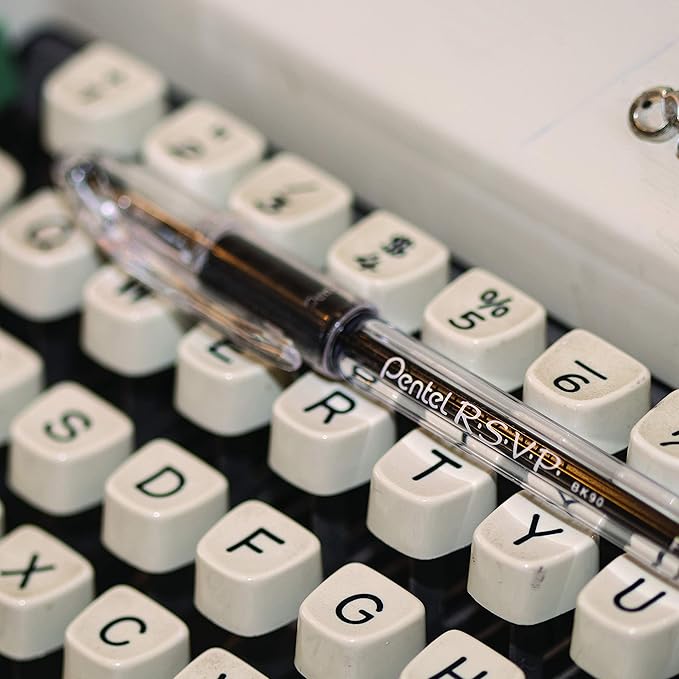 Pentel® R.S.V.P.® Ballpoint Pens, Fine Point, 0.7 mm, Clear Barrel, Blue Ink, Pack of12