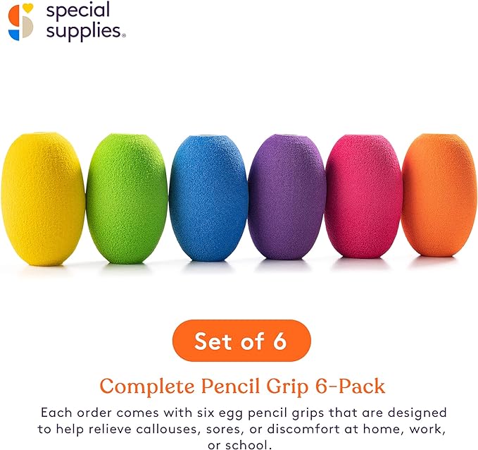 Special Supplies Egg Pen-Pencil Grips for Kids and Adults Colorful, Cushioned Holders for Handwriting, Drawing, Coloring - Ergonomic Right or Left-Handed Use - Reusable (6-Pack)