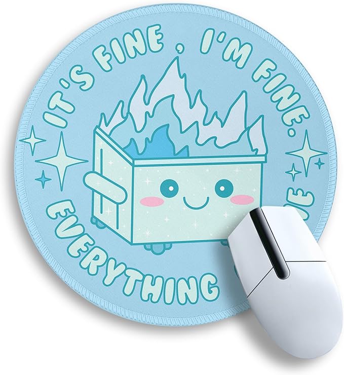 Gctriki Dumpster on Fire Mouse Pad, Cute Light Blue Round Mouse Pads for Desk, Funny Dumpster Mousepad for Laptop Gaming Stitched Edge Non-Slip Rubber Base, Cute Office Desk Accessories Decor
