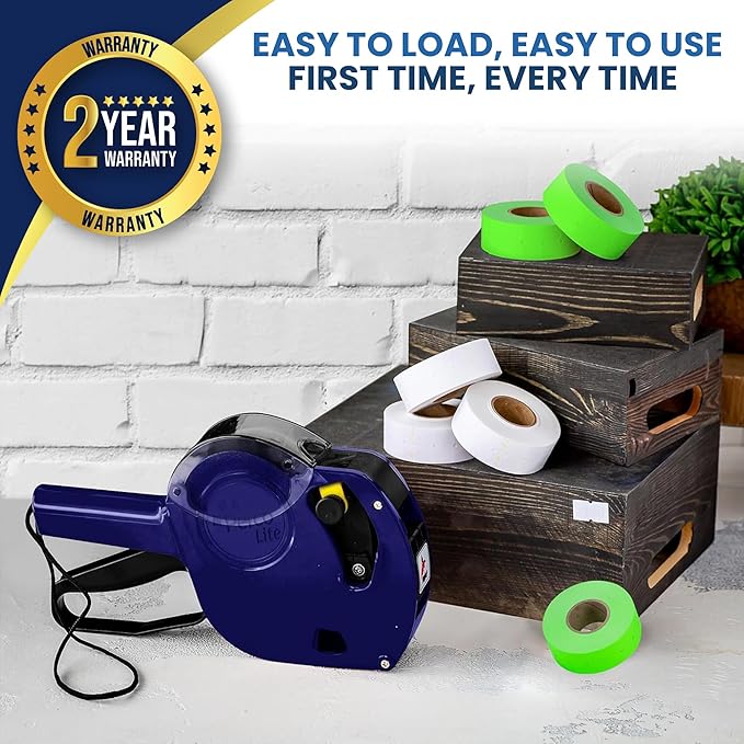 Perco Lite 1 Line Price Gun with Labels Kit - Includes 3 White Rolls, 3 Fluorescent Green Rolls, 2 Ink Rollers, 1 Ink roll and Labels Pre-Loaded