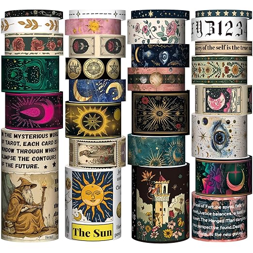 29 Rolls Washi Tape Set - Tarot Theme Decorative Masking Tape Colored Patterns, Vintage Adhesive Artists Tapes for Journaling Supplies, Diy Crafts, Scrapbooking, Junk Journal Supplies, School Supplies