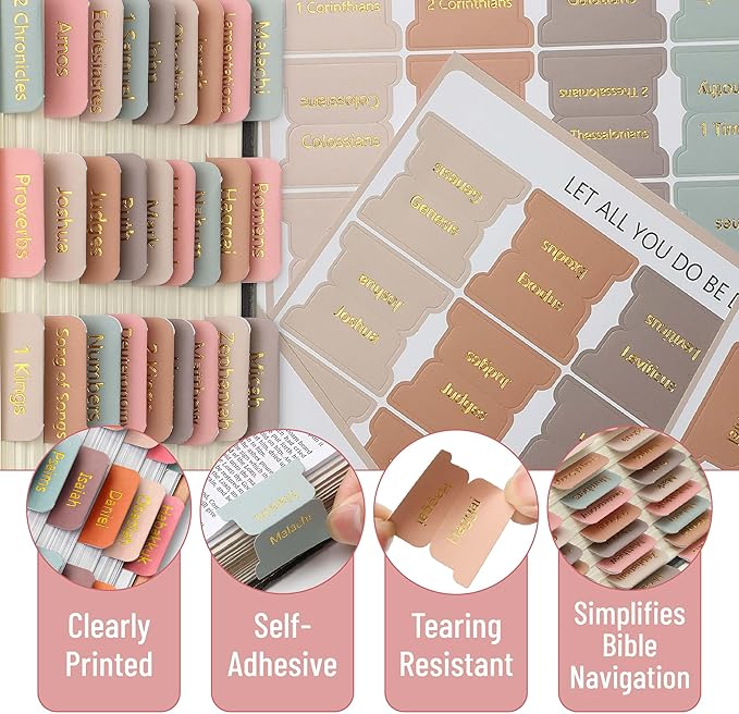 Mr. Pen- Bible Tabs, 75 Tabs, Spring Palette, Gold Embossed Lettering, Laminated Bible Tabs for Women and Men, Bible Tabs for Study Bible Index Tabs, Bible Book Tabs, Bible Labels Tabs