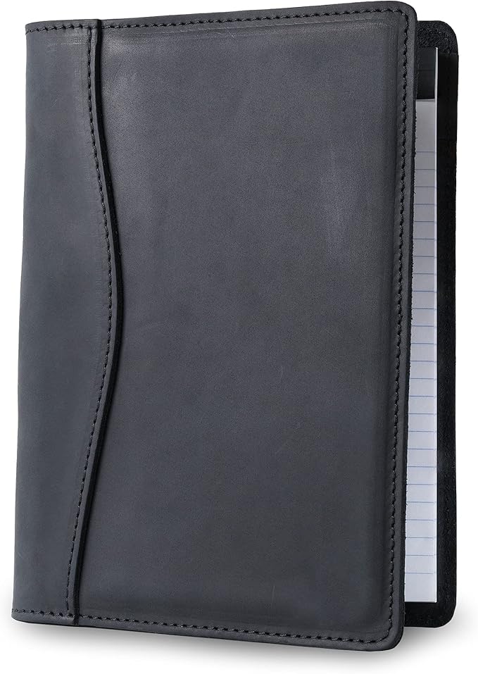 PEGAI Handmade 100% Leather Padfolio | Junior Legal Pad Folder Organizer for Business School Office Conference | Resume Interview Document Organizer Folio | Eriksen (Charcoal Black)