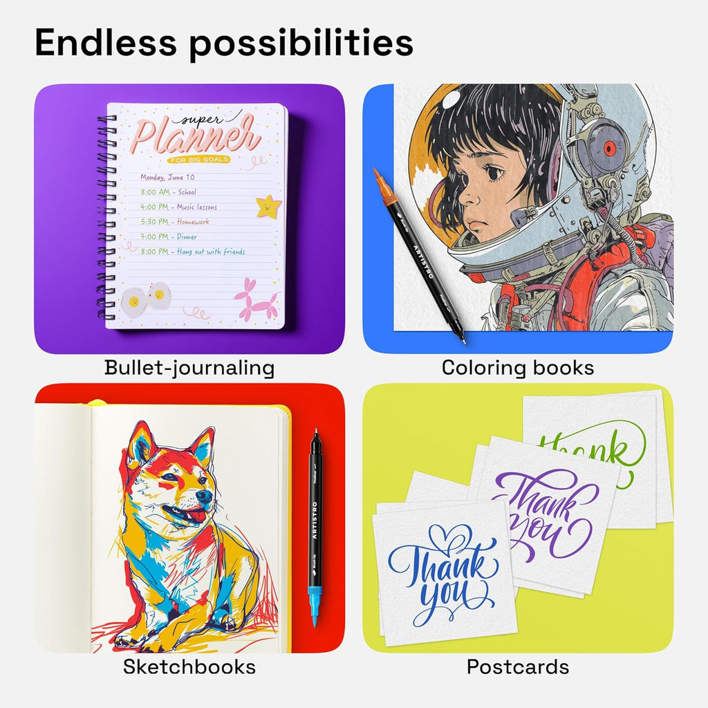 ARTISTRO 100 Brush Marker Pens Coloring Markers for Adults Brush Tip & 0.4mm Fineliner Pens Coloring Markers No Bleeding